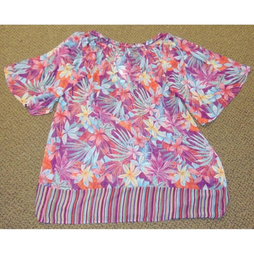 Womens Kimona Swim Coverup Medium Into The Bleu Pink Floral Hibiscus Chiffon